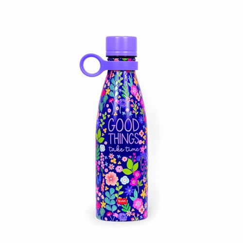 Legami - Thermosflasche Hot&Cold, Flowers, 500 ml, luftdichter Verschluss, 12 Stunden heiße Getränke, 24 Stunden kalte Getränke, Abnehmbarer Silikongriff, aus Edelstahl, BPA-frei