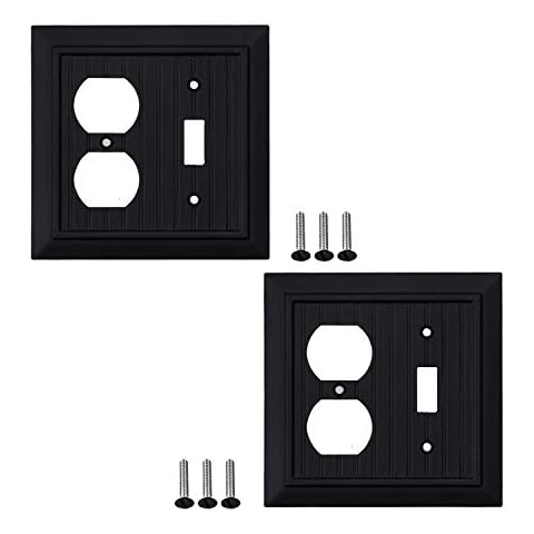 SleekLighting Combo Toggle/Duplex Wall plates | Decorative Bamboo Classic Beadboard Black Finish | Electric Outlet and Switch Covers| Style: 2 Gang Toggle/Duplex (2 Pack) Cover