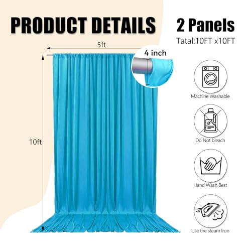 Image of 10ft x 10ft Lake Blue Backdrop Curtains for Parties, Polyester Fabric Backdrop Drapes with Rod Pockets for Weddings, Birthday, Halloween, Photography, Christmas Party Background Curtain, 2 Panels
