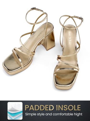Image of Shoe'N Tale Platform Heels for Women Strappy Block Chunky Heels Square Toe Ankle Buckle Sandals