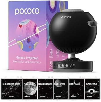 POCOCO Galaxy Star Projector + Moon and Stars Series Discs | 8 Discs Total, Rechargeable, 1W Soft Light, 2 Megapixel Lens, 5K Discs, Realistic Galaxy