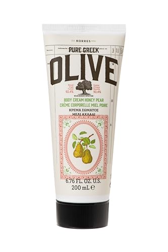 KORRES Olive & Honey Pear Body Milk, loción corporal hidratante con aceite de oliva virgen, de rápida absorción, para una piel suave, con aroma fresco a pera, vegana, 200 ml