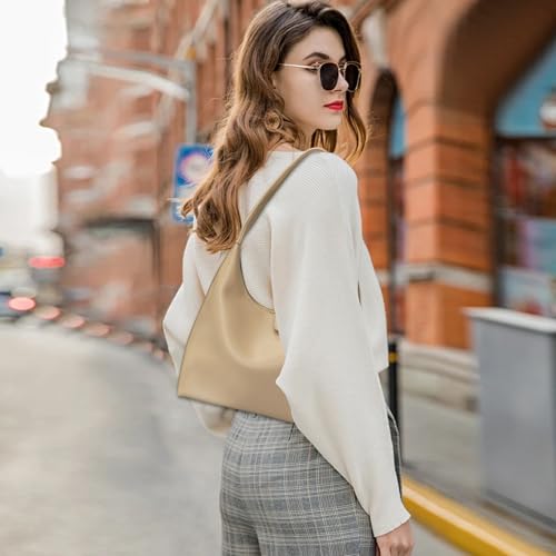 Image of Leather Hobo Bag Small Shoulder Purses for Women Slouchy Tote Handbag Vegan Leather Crescent Bag
