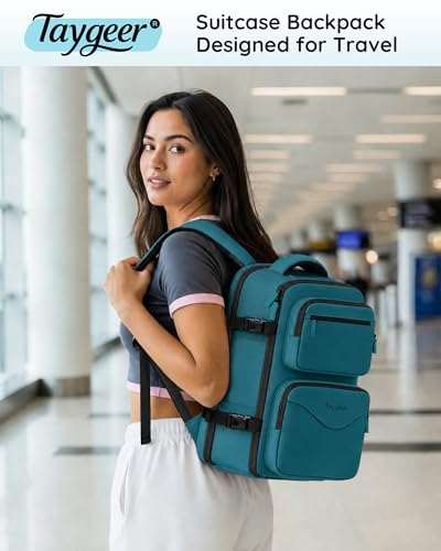 Image of Taygeer Airline Approved Carry on Backpack, Womens Weekender Travel Bag | Luggage 15.6 Inch Laptop Backpack with Water Bottle Pocket & Shoe Pouch, Travel Gifts for Frend Outdoor Weekend, Peacock Blue