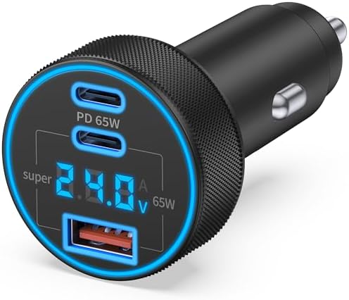 JUNVANG Car Charger USB C, 130W 3-Port Fast Charging with Voltage Display