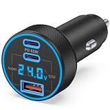 Car Charger USB C, 3-Port 130W Super Fast Car Phone Cigarette Lighter USB Charger, 12-24V USB Outlet Type C Car Adapter with Voltage Display for iPhone 17/16/15/14/13/12, iPad, Galaxy, Tablet, Android