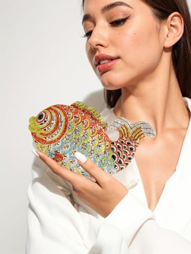 Image of Women Mini Fish Clutch Luxury Rhinestones Purse Sparkling Banquet Handbag Wedding Party Clutch Bag