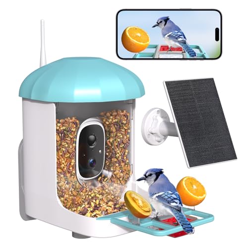 Loatos Bird Feeder with Camera, Smart Bird Feeder with Camera 1 Year Trial AI Identify Birds Species with 3W Solar Panel HD Live Video Birds House with Cam 2L Capacity Gift for Men Women
