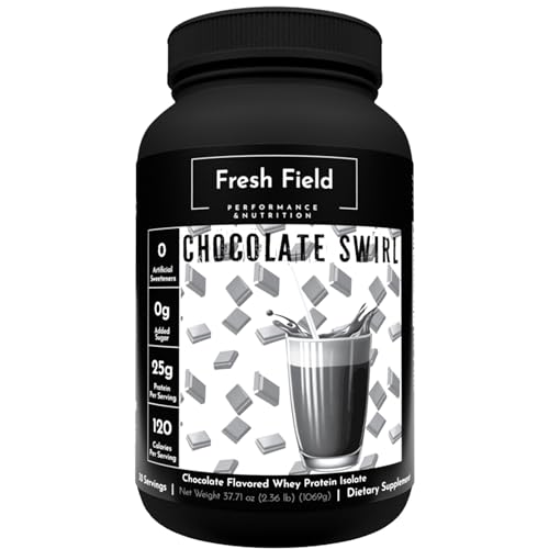 Fresh Field Chocolate Protein Powder - All Natural Whey Protein Powder - Gluten Free Protein Isolate (25 gm) - Soy & Sugar Free Isolate Whey Protein - 30 Servings with One Scoop Size