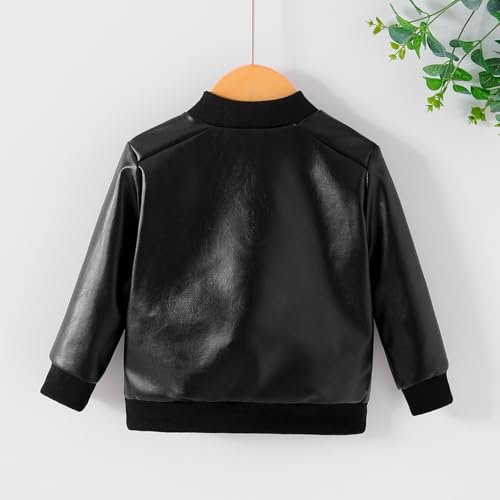 Toddler Boys Autumn Leather Jacket Solid Color Long Sleeve O Neck Zip Up Coat Outwear3