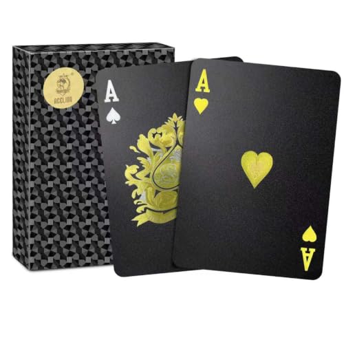 ACELION Waterproof Playing Cards, Plastic Playing Cards, Deck of Cards, Gift Poker (Black Diamond Cards)