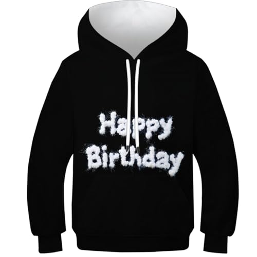 KHHKJBVCE Happy Birthday Sudadera para Niños 3D Sudaderas con Capucha para Niños Y Niñas Jersey Novedoso Sudaderas Divertidas para Niños Moda De Ocio Manga Larga con Capucha con Bolsillo 9-11Y