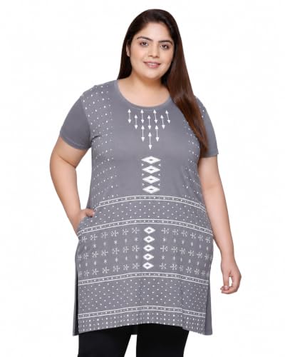 Image of In Love Women's Plus Size Printed Cotton Long-Line T-Shirt with Pocket | Cotton fabric - soft longline T-shirt with easy plus-size fit