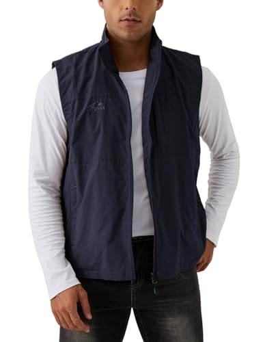 Gihuo Colete de pesca masculino, colete utilitário, safári, viagem, golfe, trabalho, Azul marino, M