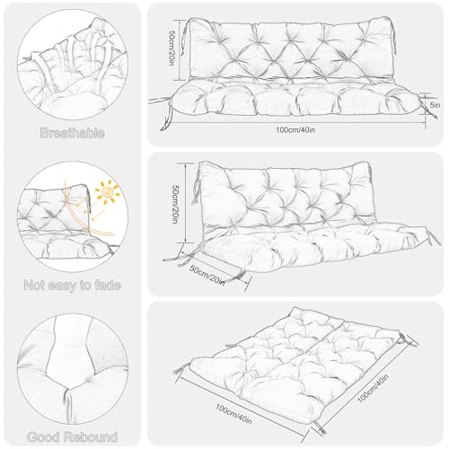 Image of Porch Swing Cushions Outdoor 40 inch x 40 Waterproof Swing Cushions 3 Seater Replacement with Backrest & 8 Ties 5 inch Thick Bench Swing Cushions for Outdoor Furniture Patio(Dark Gray)
