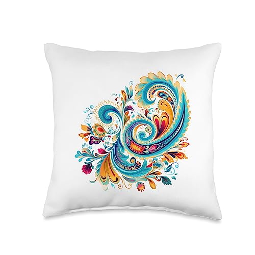 Turquoise Paisley Boho Chic Throw Pillow