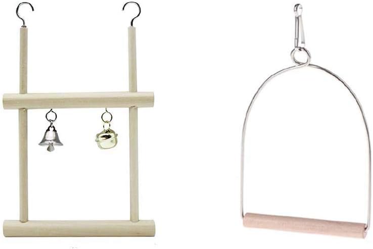 YITAQI Parrots Swing Toy,Natural Wooden for Parakeets Cockatiels Conures Macaws Finches Bird Cage Hammock Birds Perch Bird Stand(A)