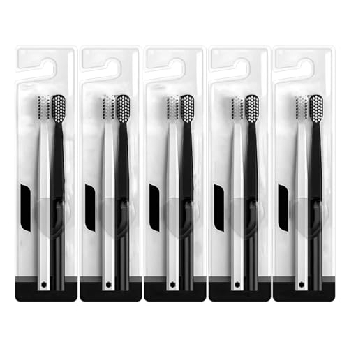 Kit brosses à dents noir et blanc à poils souples pour le soin quotidien des adultes