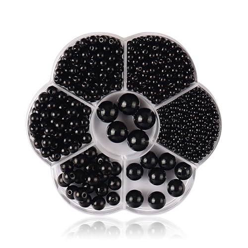 1150 Piezas Perlas Redondas, Perlas Manualidades, Perla Redondas,con Agujero, 3,4,5,6,8,10,12 MM, para Pulsera, Collar, Pendientes, Manualidades, Bisutería y Bricolaje Decoración (Negro)