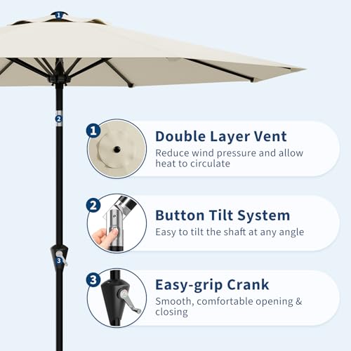 Garvee 10FT Patio Umbrella - Outdoor Table Umbrella with Smooth Crank Lift, Push Button Tilt and 8 Sturdy Ribs - Market Umbrella UV Protection Waterproof for Pool, Deck, Yard, Garden -Beige by Garvee - Used condition - Image 4
