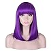15 Inch Short Straight Purple Bob Wig with Bangs | Natural Heat Resistant Synthetic Hair for Women Cosplay