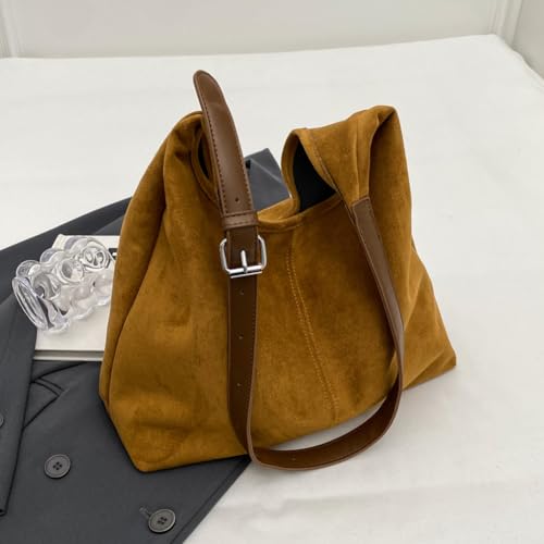 Image of Lushandy Brown Suede Purse Faux Suede Tote Bag Leather Hobo Bags for Women Slouchy Hobo Bag Fall Purse Shoulder Bag