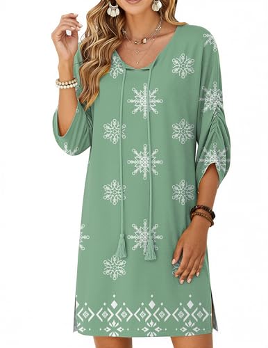 Image of Zeagoo Womens Boho Dresses Casual Beach Summer Dress Tassel Tie Neck 3 /4 Long Sleeve Mini Sundress 2026 Floral Print Cover Up