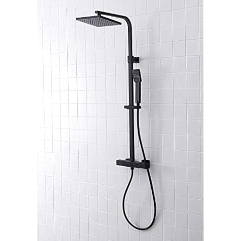 SCHWÄNLEIN® Shower System Stainless Steel with Thermostat Rain Shower Set Shower Fitting Shower Column Cover