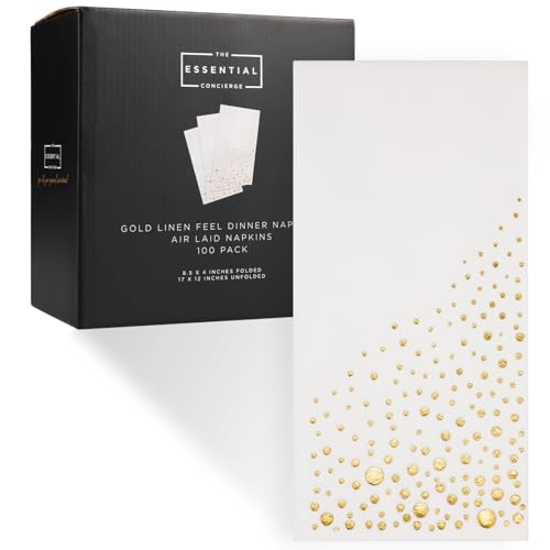 Stylish White and Gold Napkins for Party, 100 Linen Feel Disposable Dinner Napkins, 8.5x4.25" Gold Hand Towels for Bathroom, Cloth Like Linen Feel Guest Towels for Wedding, Reception or Event