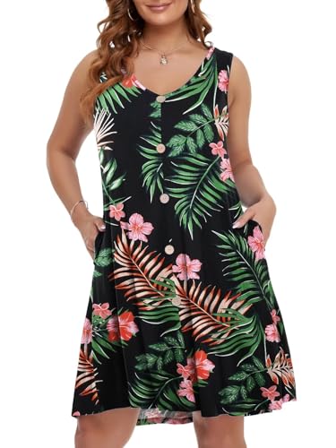 Image of BELAROI Summer Dresses for Women Beach Tshirt Sundress V Neck Casual Swing Tank Dress Swimsuit Cover Ups Pockets