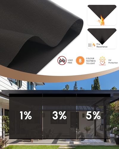 Image of Kincmo Motorized Outdoor Shades for Patio Porch, Custom Outdoor Motorized Blinds with Remote, Waterproof & Windproof Patio Shades Work with Apple Home,Alexa,Google (Brown-1% Openness)