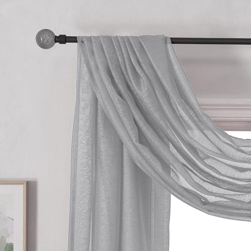 DONREN 144 Inches Long Window Scarf Valances for Party - Luxury Soft Gray Semi Sheer Curtain Scarf for Window,1 Panel (Gray,1 Panel)
