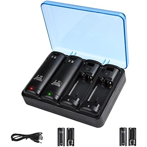 TechKen Wii Akku Ladegerät Set,Wii Remote Controller Ladestation Docking Station Wii Charger Mit 4 x2800MAH Akkus Wiederaufladbaren (Black) Cover