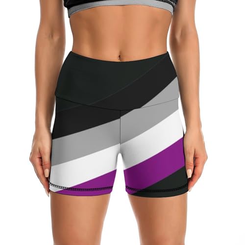 JYYAU Asexual Pride Flag LGBTQ High Waist Yoga Shorts for Women Athletic Shorts Leggings Running Pants Black