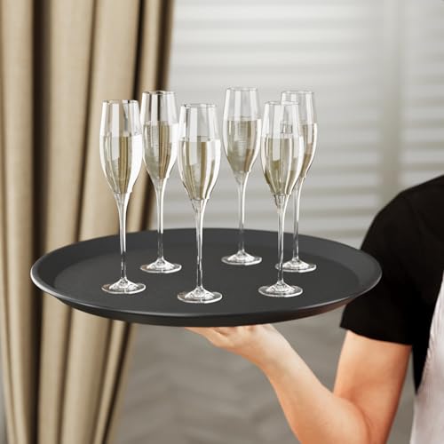 2X WELLGRO Kellnertablett Schwarz Ø 35 cm – Rutschfestes Serviertablett, Antirutsch, hoher Rand, Gastronomie, Restaurant, Bar, Catering, robust