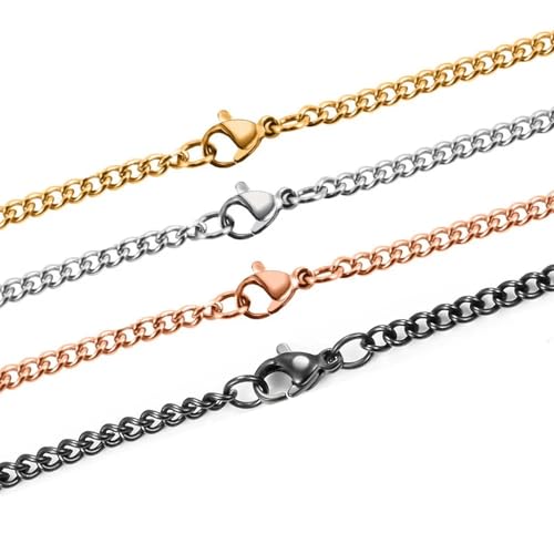 BlackAmazement Chaîne en acier inoxydable 316L à maillons de type panzer, longueur 45 cm, 50 cm, 55 cm, 60 cm, 65 cm, 70 cm, épaisseur 1,5 mm, 2 mm, argent, or rose, noir, pour femme et homme – vue 5
