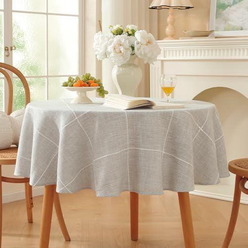 Plenmor Abwaschbar Tischdecke Rund 135cm Leinenoptik Tischdecke Grau – Ansicht 2