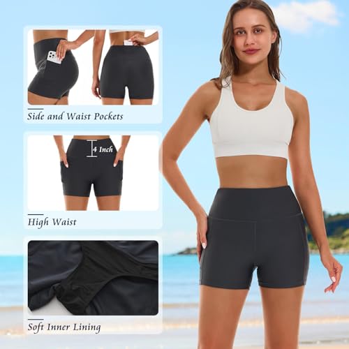 Image of HODOSPORTS Women's 3'' /5'' /7'' /9'' /12'' Swim Board Shorts UPF50+ High Waisted Quick Dry Swimsuit Bottoms with Pockets Liner