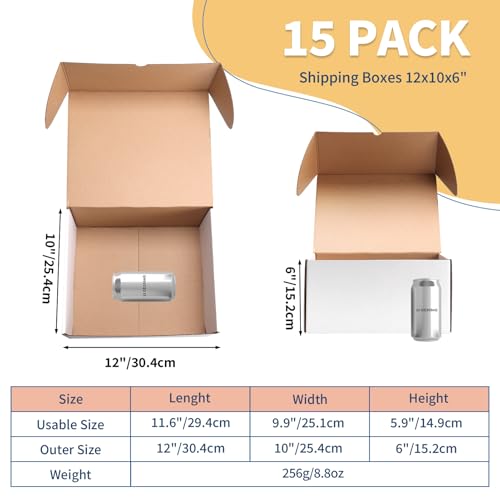 Image of ZBEIVAN 12x10x6 White Shipping Boxes Set of 15, Corrugated Cardboard Mailer Boxes for Packaging Small Business Mailing Gifts