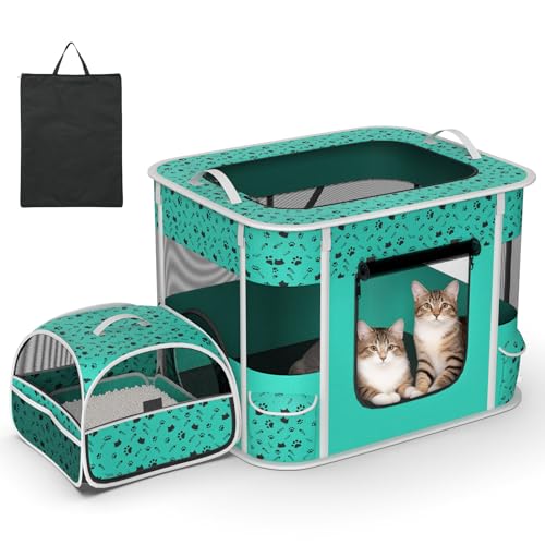 PETIMBER Portable Cat Playpen with Litter Box, Soft Cat Cage Indoor/Outdoor by PETIMBER - Used condition - US$42.31