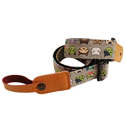 MUSIC FIRST Sangle pour ukulélé en toile souple et cuir véritable avec sangle en cuir véritable Motif chat pastèque - Les Beatles, Paul McCartney, John Lennon, RIngo Starr, George Harrison MUSIC FIRST Sangle pour ukulélé en toile souple et cuir véritable avec sangle en cuir véritable Motif chat pastèque – Image 3
