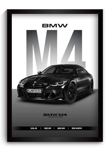 Image of M4 Poster | Framed A4 Sized (31 x 23 cm) | Car Posters for Wall, Gift for Boys | Supercar Frames | Poster M4 Competition Sportscar Frame | Car Posters for Wall, Bedroom, Hostel, Study Room (F 170)