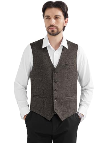 MAGE MALE Men's Suit Vests Business Formal Dress Tweed Vest Slim Fit Casual Waistcoat with 3 Real Pockets2