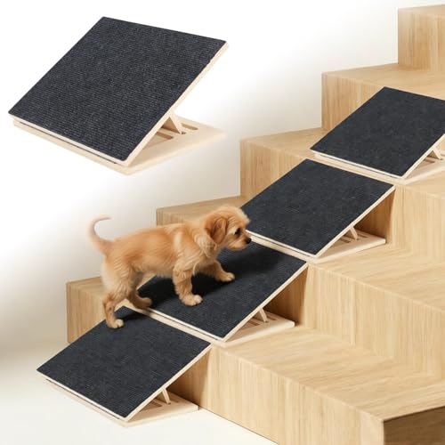 4 Stück Verstellbare Treppenrampe für Hunde, Hunderampe mit Teppichoberfläche, 3 Neigungseinstellungen rutschfeste Hundetreppe für kleine Hunde und Katzen, ältere oder verletzte Haustiere (4)