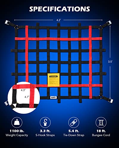 Orion Motor Tech Cargo Net For Pickup Truck Bed, 3.5'X4.2' Truck Short Bed Net For Suv Atv Oil Rig Cargo Rack, Heavy Duty Truck Bed Mesh Net Cargo Netting With S-Hook Straps Tie Down Strap Bungee Cord #TOP3