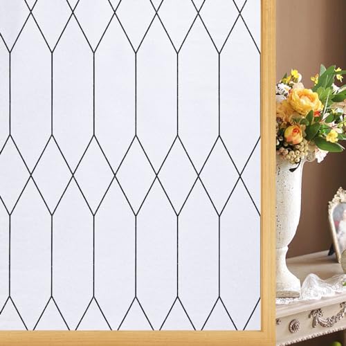 Image of Windimiley Window Privacy Film Stained Glass Static Clings, Bathroom Frosted Leaded Decorative Window Stickers, UV Heat Blocking Opaque Removable for Home Door Coverings (17.5 x 78.7in,White)