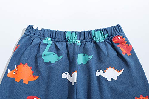 Image of Little Boys Short Set Pajamas for Boys 100% Cotton Toddle Firetruck Dinosaur Sleepwear Summer Clothes Size 2-7T
