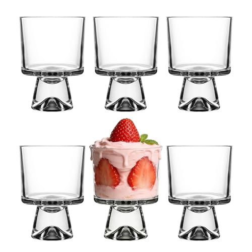 binsakao Lot de 6 coupes à dessert en verre, coupes à dessert, coupes à dessert avec pieds pour crème glacée, bagatelle, fruits, pudding, snacks, salade,...