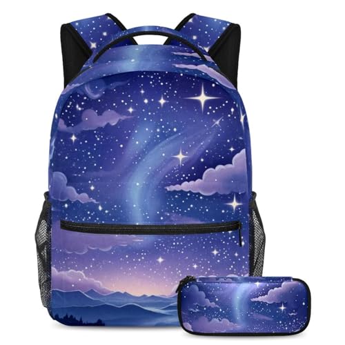Cartable sac à dos et trousse ciel étoilé violet pour ados et enfants