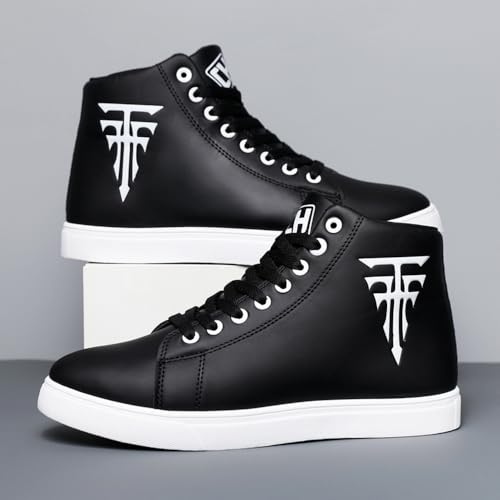 tazimall Mens Round Toe High Top Sneakers Casual Lace Up Skateboard Shoes3